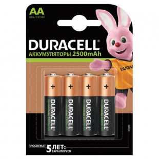 Батарейки аккумуляторные DURACELL, AA, 2500 mAh, комплект 4 штуки
