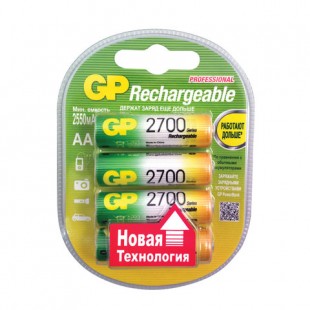 Батарейки аккумуляторные GP, AA, 2700 mAh, комплект 4 штуки