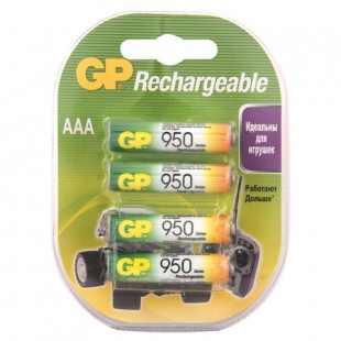 Батарейки аккумуляторные GP, AAA (R03), 950 mAh, 1,2 В, комплект 4 штуки