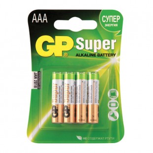 Батарейки алкалиновые GP "Super", ААА, комплект 4 штуки