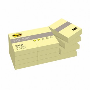 Блоки самоклеящиеся POST-IT "Basic", 38х51 мм, 100 листов х 12 штук, пастель желтая