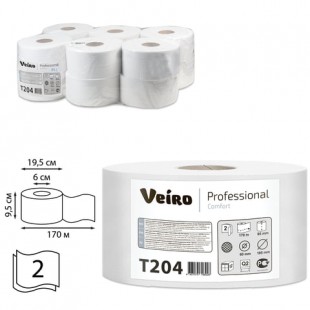 Туалетная бумага VEIRO "Comfort", 170 м х 12 штук, 2 слоя, натуральный белый