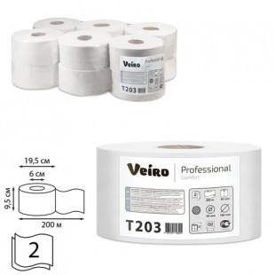 Туалетная бумага VEIRO "Comfort", 200 м х 12 штук, 2 слоя, натуральный белый