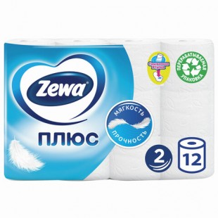 Туалетная бумага ZEWA "Plus", 23 м х 12 штук, 2 слоя, белый
