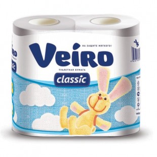 Туалетная бумага VEIRO "Classic", 17,5 м х 4 штуки, 2 слоя, белый