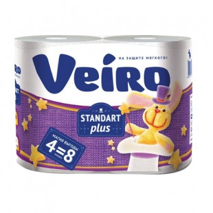 Туалетная бумага VEIRO "Standart Plus", 30 м х 4 штуки, 2 слоя, белый
