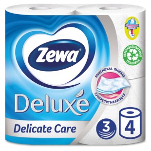 Туалетная бумага ZEWA "Deluxe", 3 слоя, 19 м, белый, комплект 4 штуки