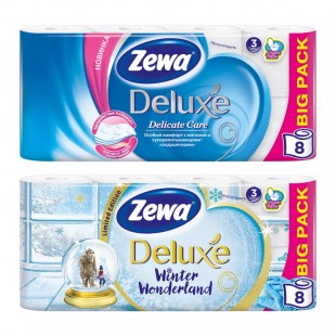 Туалетная бумага ZEWA "Deluxe", 3 слоя, 19 м, белый, комплект 8 штук