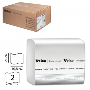 Туалетная бумага листовая VEIRO "Comfort", 21х10,8 см, 250 л х 30 штук, 2 слоя, натуральный белый