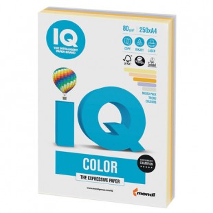 Бумага офисная IQ "Color", А4, 80 г/м2, 250 листов, умеренно-интенсив 5 цветов