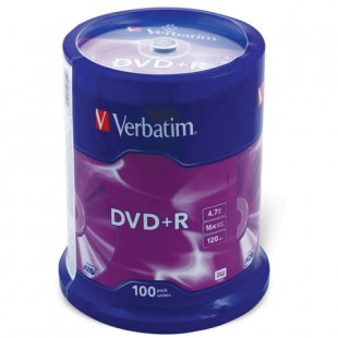 Диски DVD+R VERBATIM, 4,7 Gb, 16x, Cake Box, комплект 100 шт