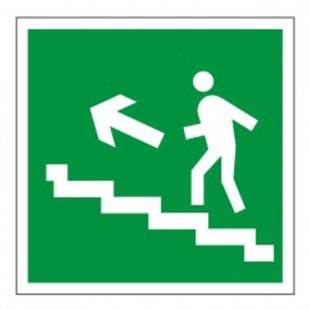 Знак эвакуационный "Направление к эвакуационному выходу по лестнице НАЛЕВО вверх", квадрат, 610021/Е 16
