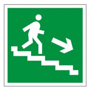 Знак эвакуационный "Направление к эвакуационному выходу по лестнице НАПРАВО вниз", квадрат 200х200мм, 610018/Е 13