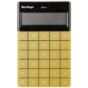 Калькулятор настольный BERLINGO "PowerTX", 12 разрядов, 165х105х13 мм, пластик, золотой