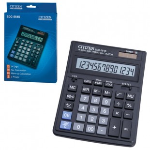 Калькулятор настольный CITIZEN "SDC-554S", 14 разрядов, 199x153х31 мм, пластик, черный