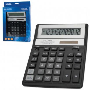 Калькулятор настольный CITIZEN "SDC-888ХBK", 12 разрядов, 203х158х31 мм, пластик, черный