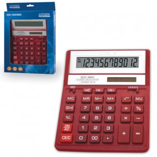 Калькулятор настольный CITIZEN "SDC-888ХRD", 12 разрядов, 203х158х31 мм, пластик, красный
