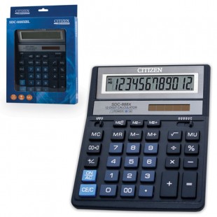 Калькулятор настольный CITIZEN "SDC-888XBL", 12 разрядов, 203х158х31 мм, пластик, синий