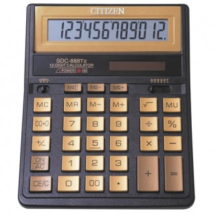 Калькулятор настольный CITIZEN "SDC-888TIIGE Gold", 12 разрядов, 203х158х31 мм, пластик, золотой