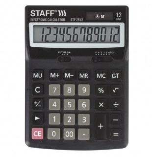 Калькулятор настольный STAFF "STF-2512", 12 разрядов, 170х125х40 мм, пластик, черный
