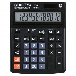 Калькулятор настольный STAFF "STF-444-12", 12 разрядов, 199x153х40 мм, пластик, черный
