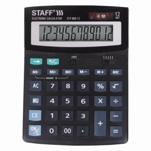Калькулятор настольный STAFF "STF-888-12", 12 разрядов, 200х150х35 мм, пластик, черный