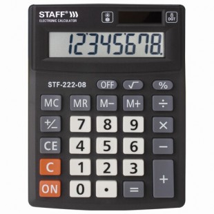 Калькулятор настольный STAFF "Plus STF-222", 8 разрядов, 138x103х30 мм, пластик, черный/серый
