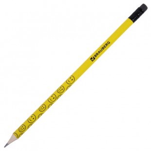 Карандаш с ластиком BRAUBERG "Смайлики", НВ, дерево, желтый