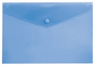 Папка-конверт на кнопке БЮРОКРАТ, А4, 150 мкм, пластик, синий прозрачный