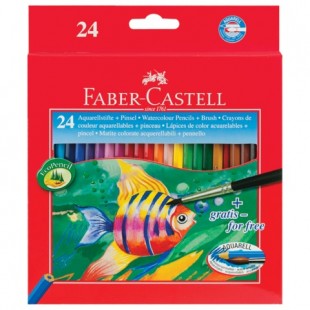 Карандаши цветные акварельные FABER-CASTELL "Colour Pencils", 24 цвета, с кисточкой, картонная упаковка, 114425