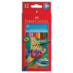 Карандаши цветные акварельные FABER-CASTELL (Германия) "Colour Pencils", 12 цв., с кисточкой, картонная упаковка, 114413