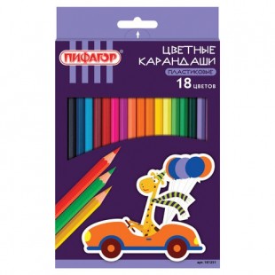 Карандаши цветные ПИФАГОР "Жираф", 18 цветов, пластиковые, классические заточенные, 181251