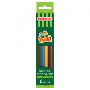 Карандаши цветные ПИФАГОР "Жираф", 6 цветов, пластиковые, классические заточенные