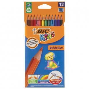 Карандаши цветные BIC "Kids ECOlutions Evolution", 12 цветов, пластиковые, заточенные, европодвес, 9312
