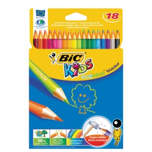 Карандаши цветные BIC "Kids ECOlutions Evolution", 18 цветов, пластиковые, заточенные, европодвес, 829728