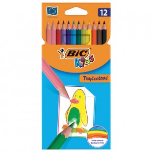 Карандаши цветные BIC "Tropicolors 2", 12 цветов, пластиковые, заточенные, европодвес, 832566