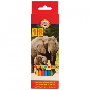 Карандаши цветные KOH-I-NOOR "Animals", 18 цветов, грифель 2,8 мм, заточенные, картонная упаковка с европодвесом, 3553018008KSRU