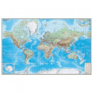 Карта настенная "Мир. Обзорная карта. Физическая с границами", М-1:15 млн., разм. 192х140 см, ламин., 293