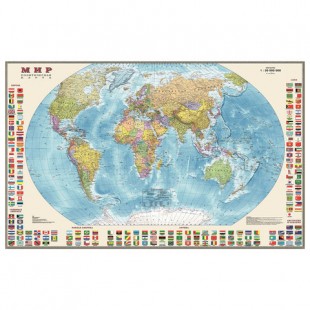 Карта настенная "Мир. Политическая карта с флагами", М-1:30 млн., размер 122х79 см, ламинированная, 377