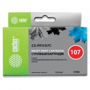 Картридж струйный CANON (PFI-107C) iPF680/685/780/785, голубой, 130 мл, CACTUS совместимый, CS-PFI107C