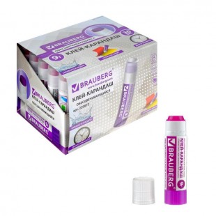 Клей-карандаш BRAUBERG, 9 г, обесцвечивающийся, цветной