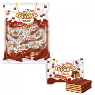 Конфеты шоколадные РОТ ФРОНТ "Коровка", вафельные с шоколадной начинкой, 250 г, пакет