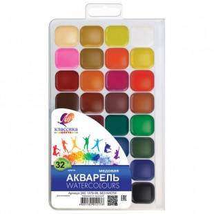 Краски акварельные ЛУЧ "Классика", 32 цвета, медовые, пластик