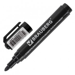 Маркер перманентный BRAUBERG "Classic", круглый наконечник 3 мм, черный