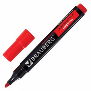 Маркер перманентный BRAUBERG "Contract", круглый наконечник 3 мм, красный