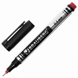 Маркер перманентный BRAUBERG "Jet", супертонкий металлический наконечник 0,5 мм, красный