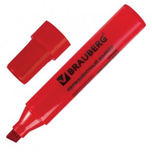 Маркер перманентный BRAUBERG "JUMBO", скошенный наконечник 3-10 мм, красный