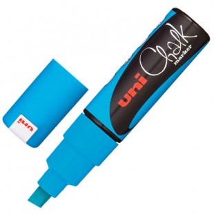 Маркер меловой UNI "Chalk", скошенный наконечник 2-8 мм, синий