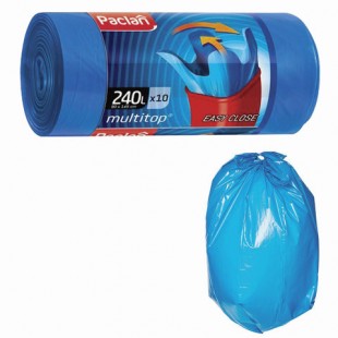 Мешки для мусора PACLAN, 240 л, 40 мкм, пвд, синий, рулон 10 штук