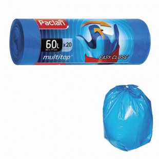 Мешки для мусора PACLAN, 60 л, 14 мкм, ПНД, синий, рулон 20 штук